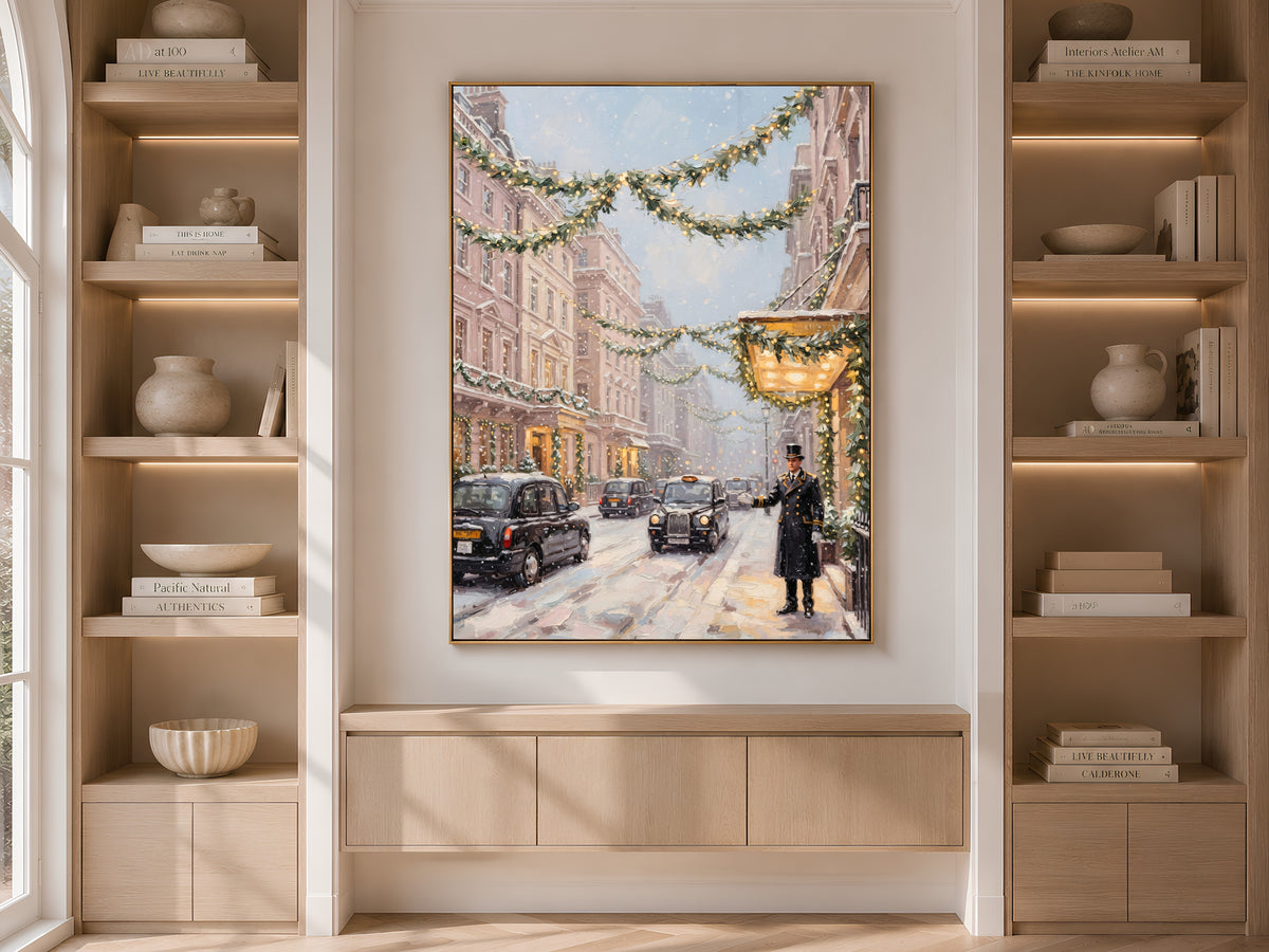 Christmas In London Wall Art, Vintage Street Scene Print - Digital Download