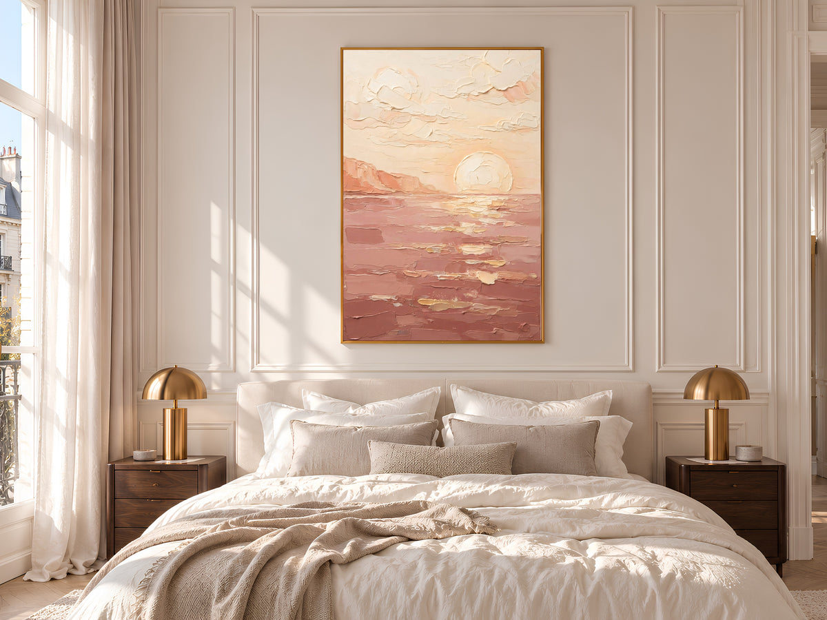 Terracotta Sunset Painting Print, Dusty Rose Sea Cliff Art, Boho Coastal Wall Art, Printable Digital Download