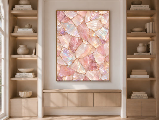 Rose Quartz Wall Art, Pink Mother of Pearl Print, Blush Crystal Mosaic, Glam Bedroom Decor, Feminine Iridescent Poster, Instant Download