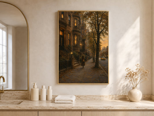 Brownstone Wall Art, Autumn New York Print, NYC Street Painting - Digital Download