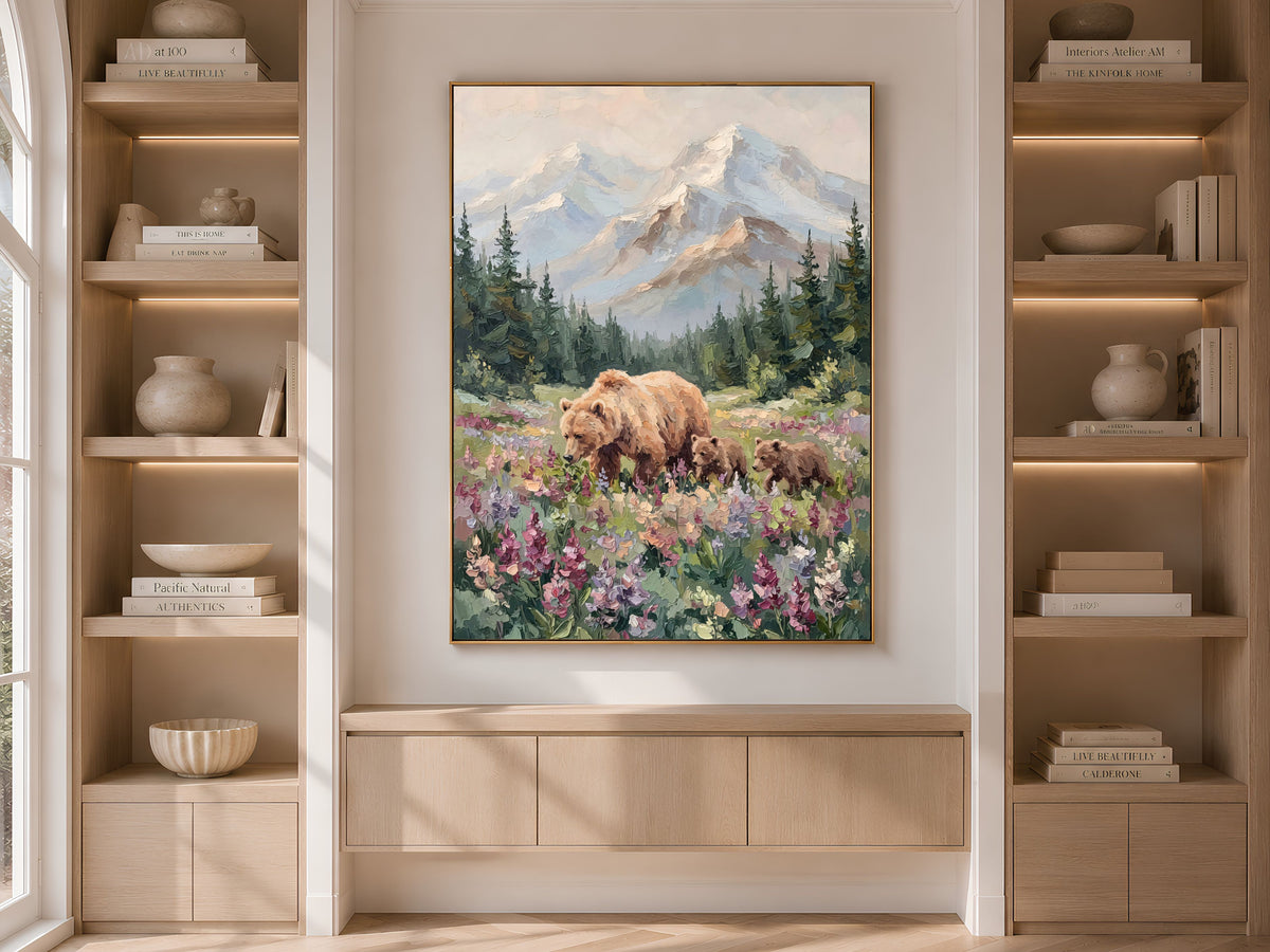 Grizzly Bear Wall Art, Impasto Oil Painting Print - Digital Download