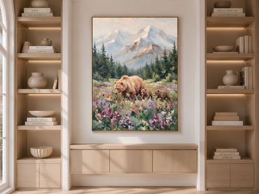 Grizzly Bear Wall Art, Impasto Oil Painting Print - Digital Download