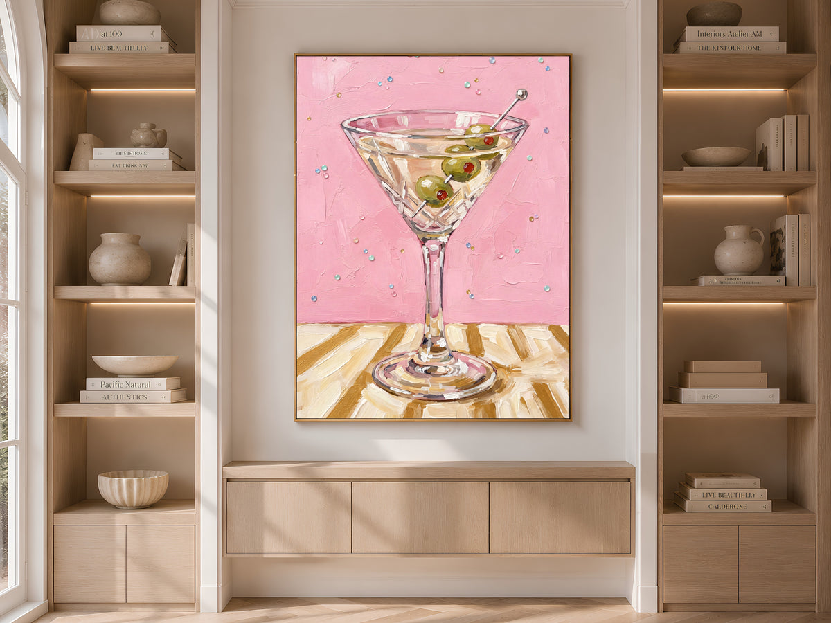 Martini Wall Art, Pink Cocktail Oil Painting Print - Digital Download