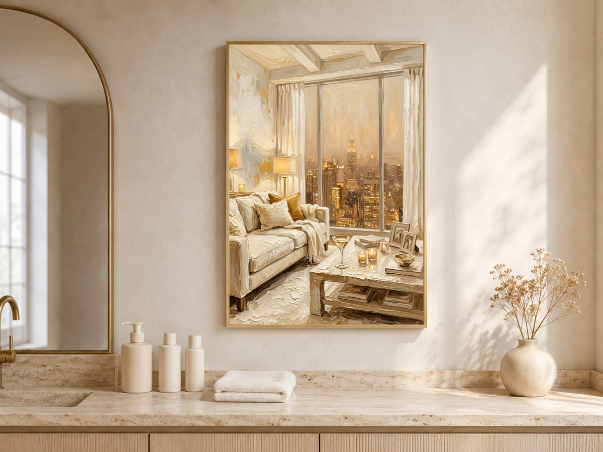 NYC Apartment View Wall Art, Cozy New York Skyline Print - Digital Download