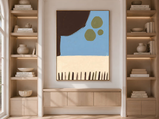 Blue and Brown Abstract Wall Art, Mid Century Modern Organic Shapes Print - Digital Download