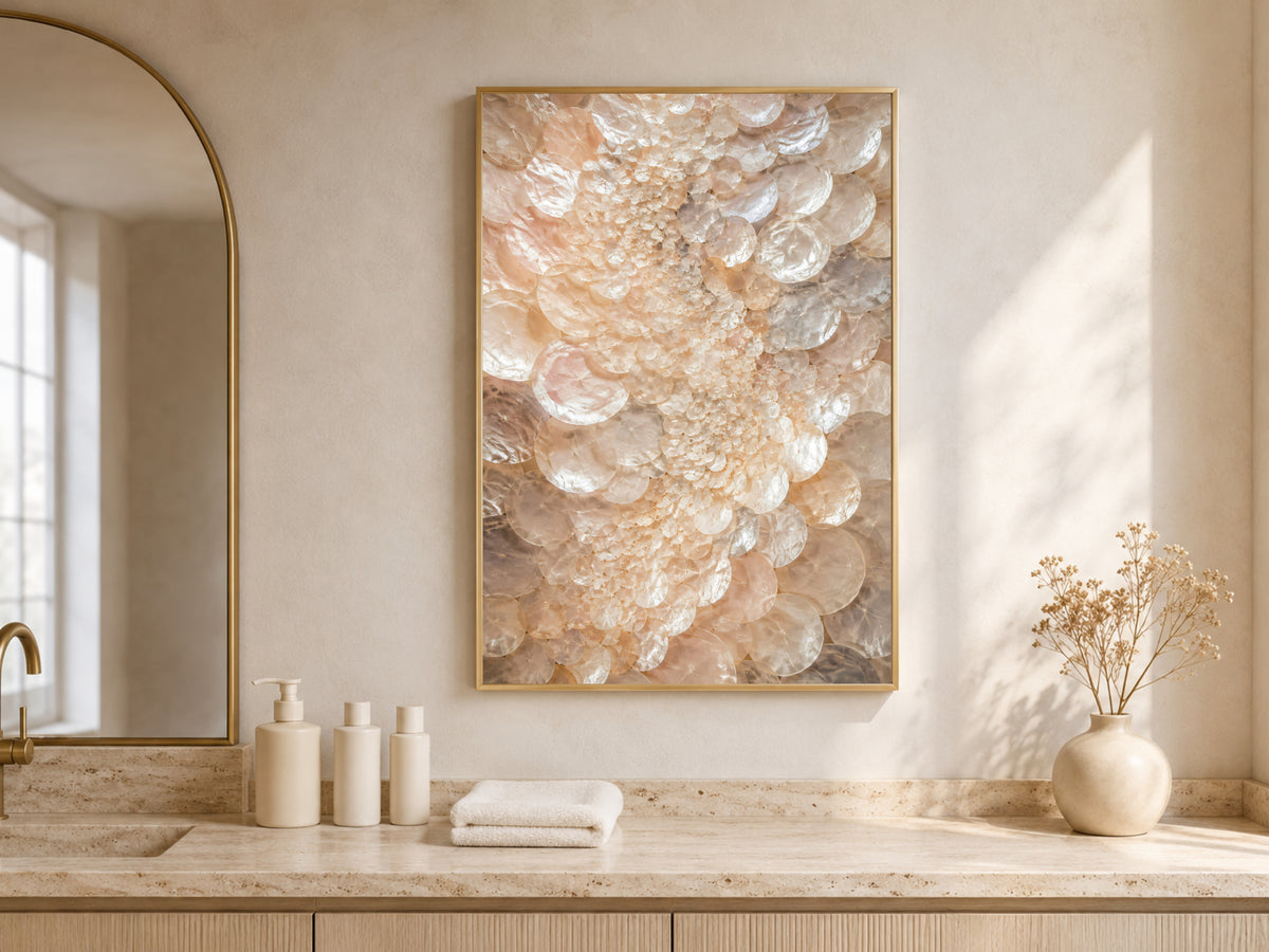 Champagne Druzy Capiz Shell Wall Art, Crystal Cluster Print - Digital Download