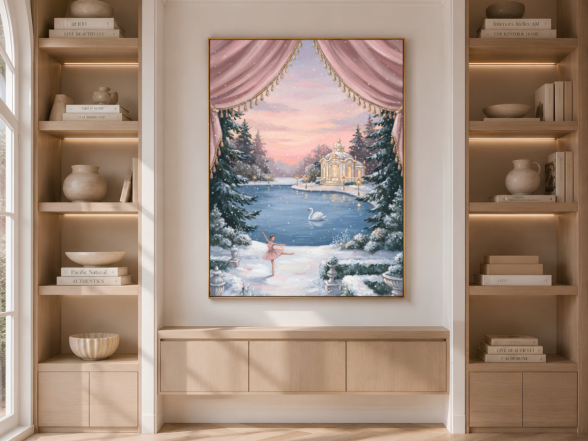 Swan Lake Ballerina Wall Art, Winter Nutcracker Oil Painting Print - Digital Download