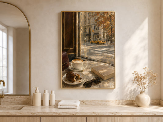 Autumn in New York Wall Art, Cozy Cafe Print, NYC Coffee Shop Painting - Digital Download
