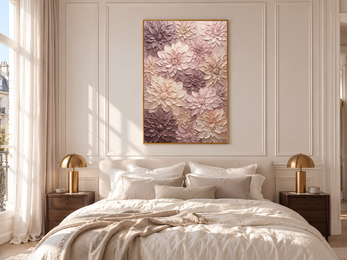 Pink Dahlia Painting Print, Textured Mauve Floral Wall Art, Blush Impasto Flower Art, Printable Digital Download