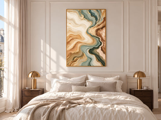 Sage Green and Terracotta Abstract Wall Art, Earth Tone Marble Swirl Print with Gold Veins, Printable Neutral Decor, Digital Download