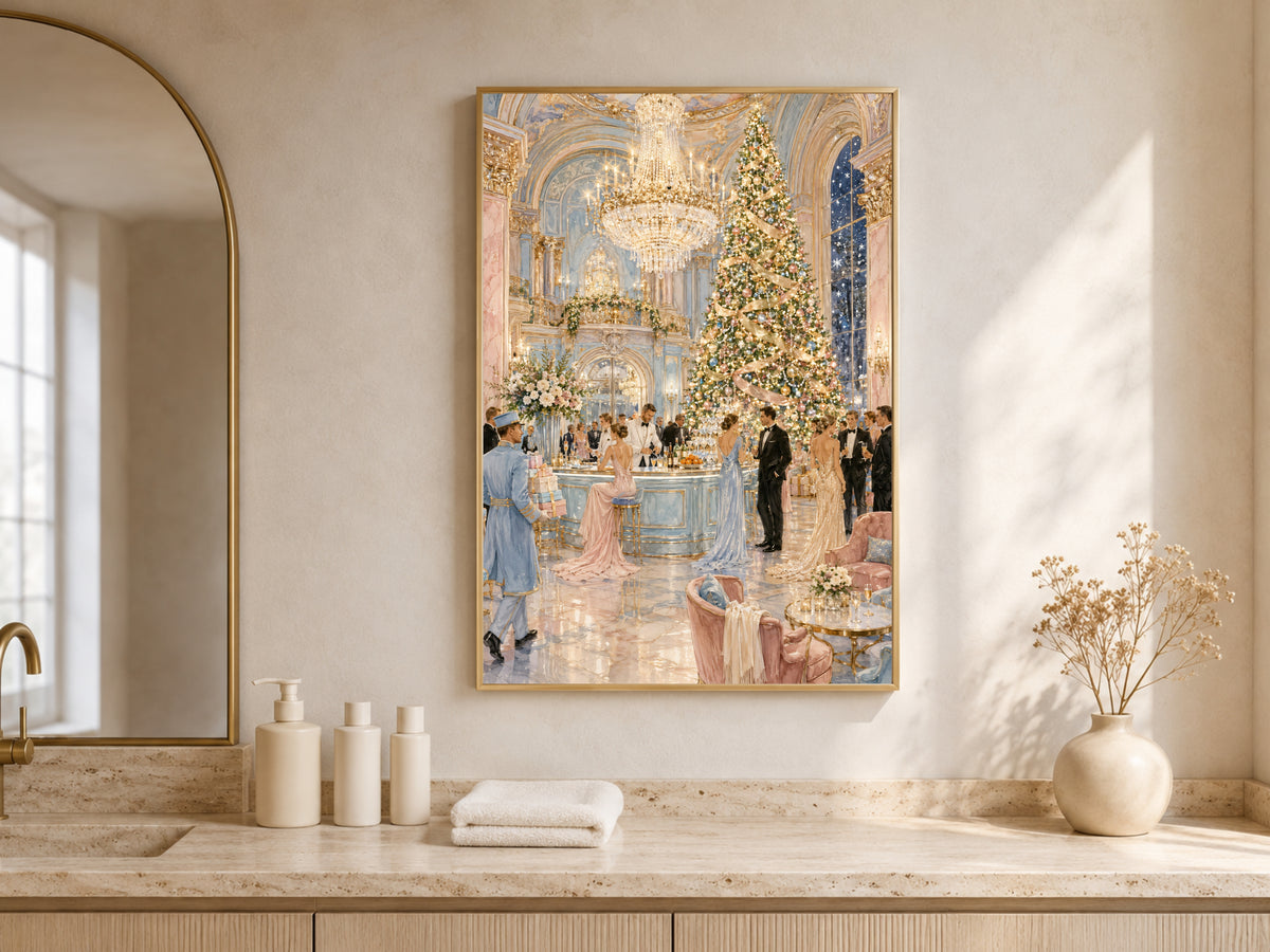Elegant Christmas Wall Art, Grand Hotel Ballroom Print - Digital Download