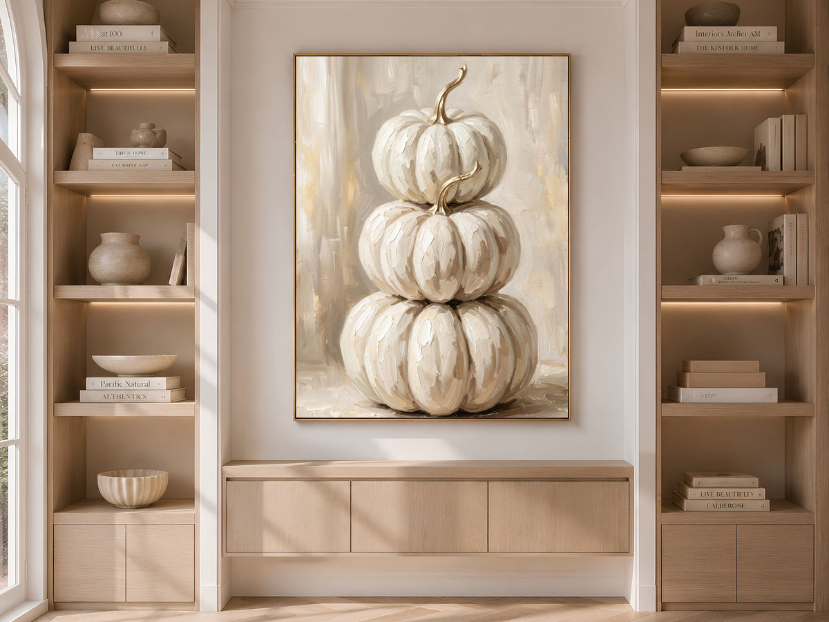 White Pumpkin Wall Art, Impasto Oil Painting Print - Digital Download
