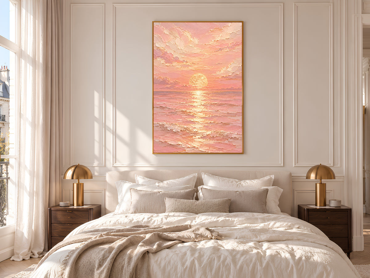 Pink Ocean Sunset Painting Print, Pastel Seascape Wall Art, Textured Coastal Art, Printable Digital Download