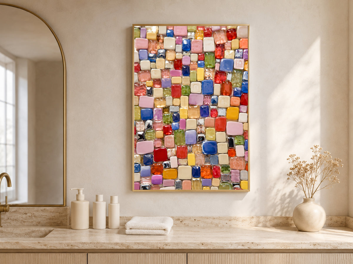 Colorful Glass Gem Wall Art, Candy Bead Mosaic Print - Digital Download