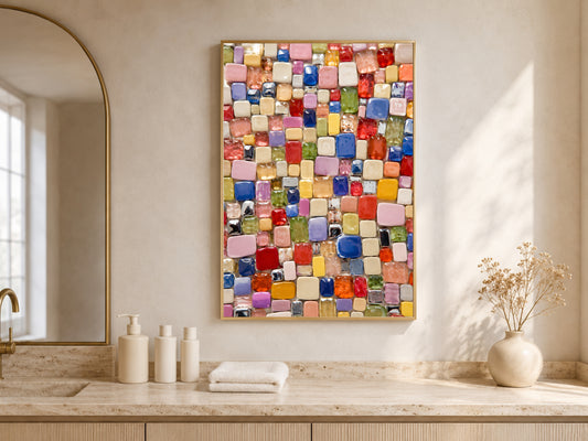 Colorful Glass Gem Wall Art, Candy Bead Mosaic Print - Digital Download