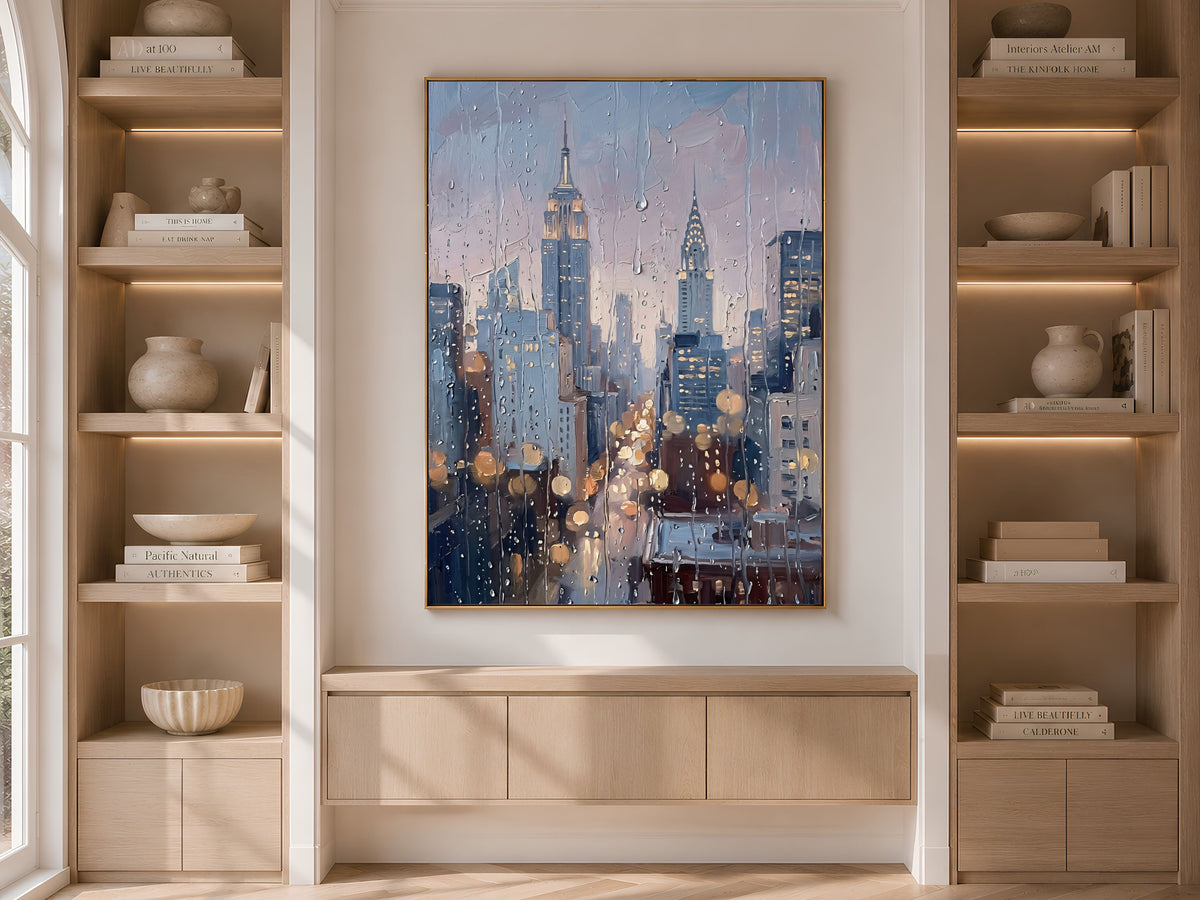 NYC Skyline Wall Art, Impasto Oil Painting Print - Digital Download