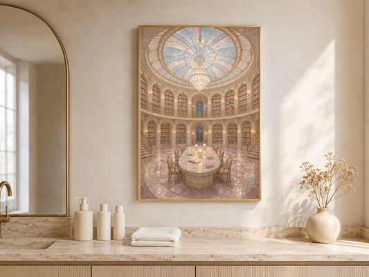 Fantasy Library Wall Art, Opera Aesthetic Print, Dome Ceiling Painting - Digital Download