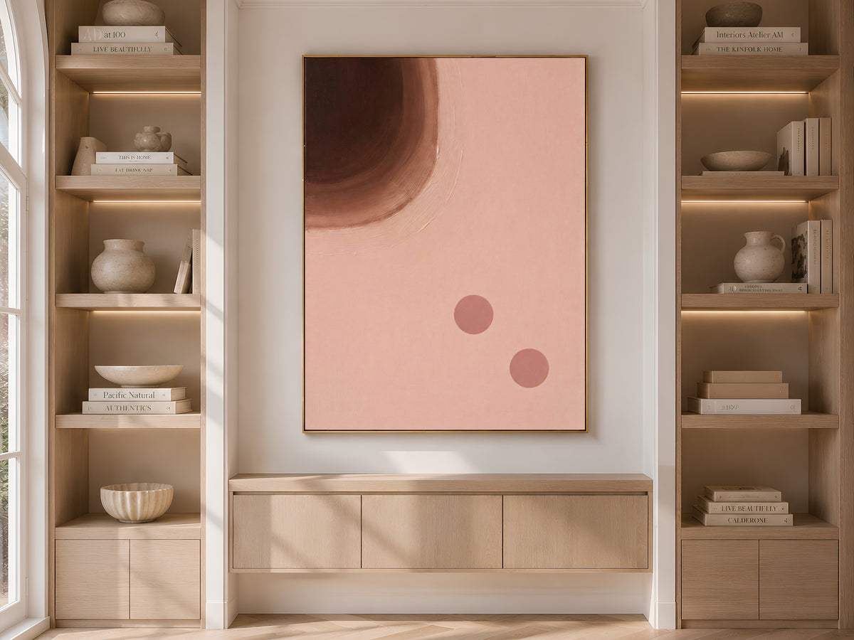 Blush Pink Brown Abstract Painting, Mid Century Modern Wall Art, Minimalist Circle Print, Chocolate Mocha Boho Decor, Instant Download
