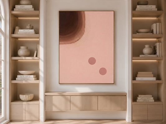 Blush Pink Brown Abstract Painting, Mid Century Modern Wall Art, Minimalist Circle Print, Chocolate Mocha Boho Decor, Instant Download