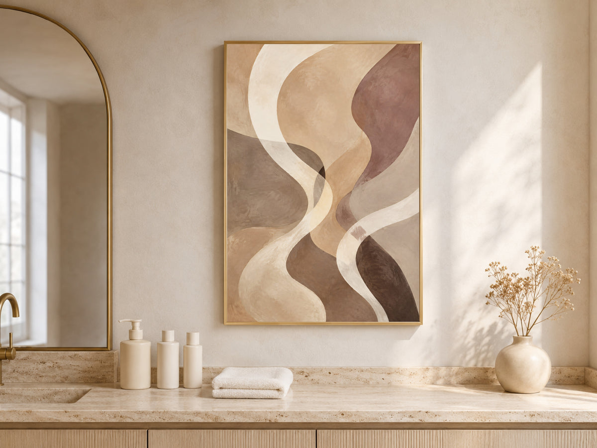 Earth Tone Abstract Wall Art, Wavy Line Print - Digital Download