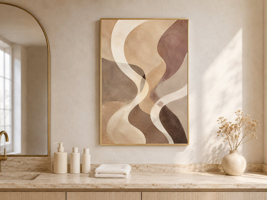 Earth Tone Abstract Wall Art, Wavy Line Print - Digital Download
