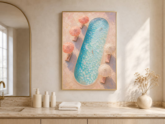 Aerial Swimming Pool Wall Art, Coastal Riviera Print - Digital Download