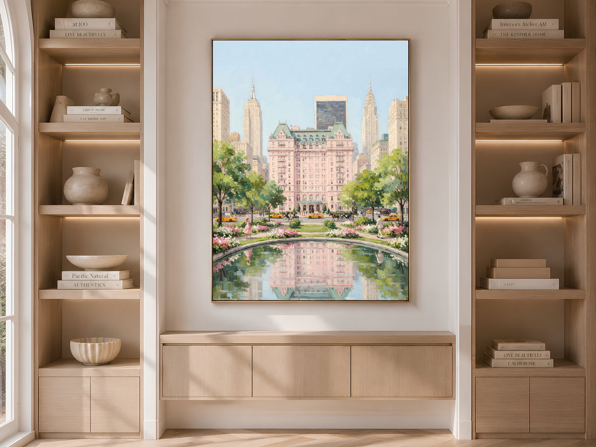 Plaza Hotel Wall Art, Pastel New York Oil Painting Print - Digital Download
