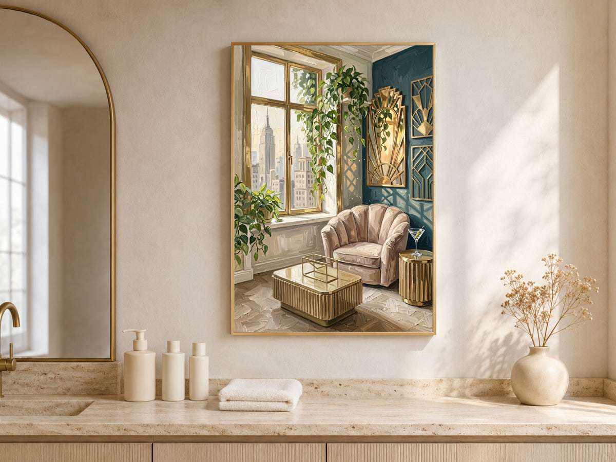 Art Deco NYC Apartment Print, Hollywood Regency Wall Art - Digital Download