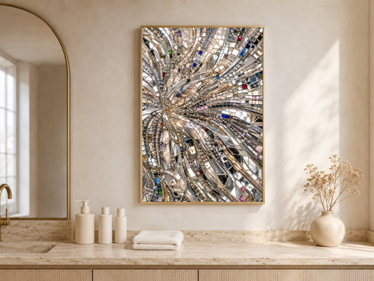 Mirror Mosaic Wall Art, Jeweled Disco Sunburst Print - Digital Download