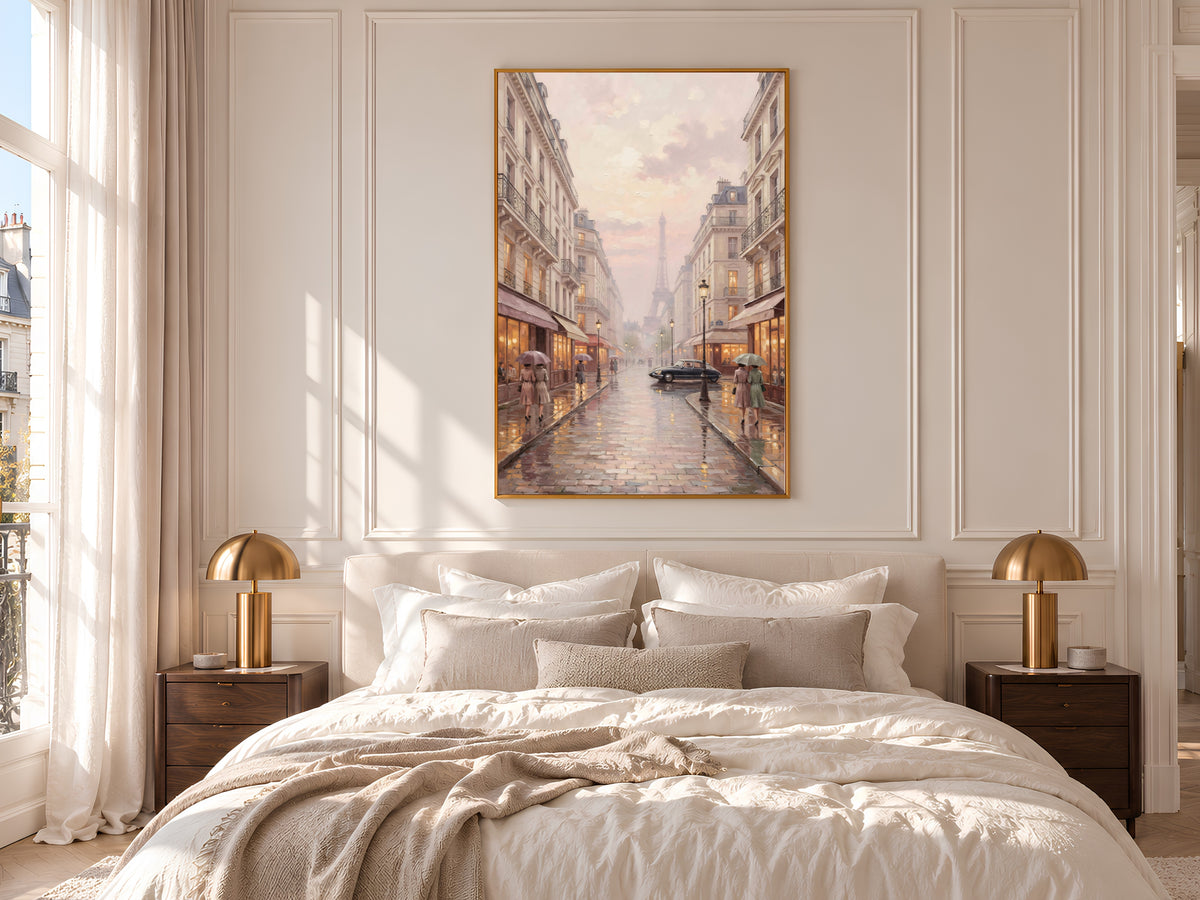 Rainy Paris Street Painting Print, Pastel Parisian Wall Art, Vintage French City Art, Printable Digital Download