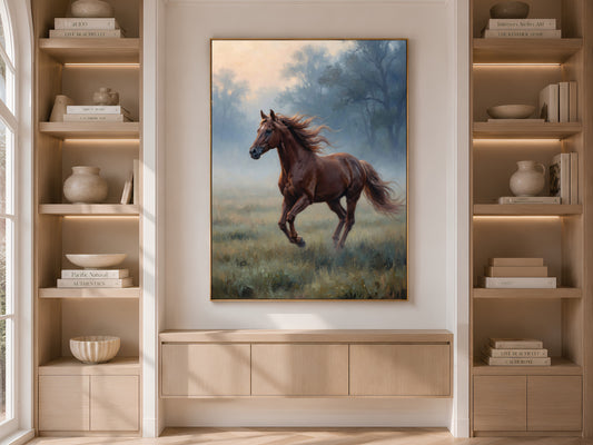 Chestnut Horse Wall Art, Running Horse Oil Painting Print - Digital Download