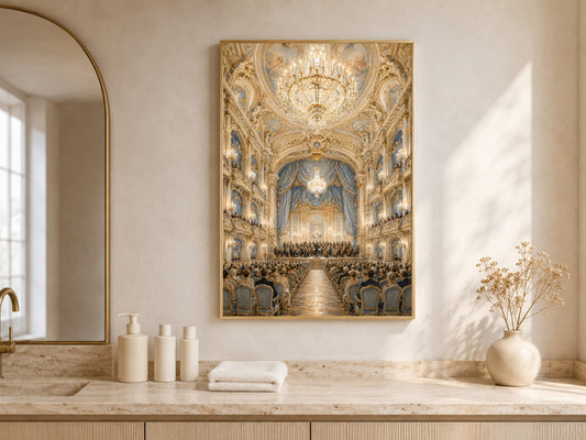 Palace Ceiling Fresco Print, Crystal Chandelier Wall Art - Digital Download