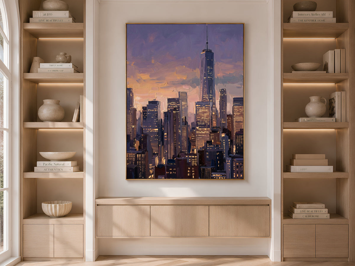 NYC Skyline Wall Art, Impasto Oil Painting Print - Digital Download