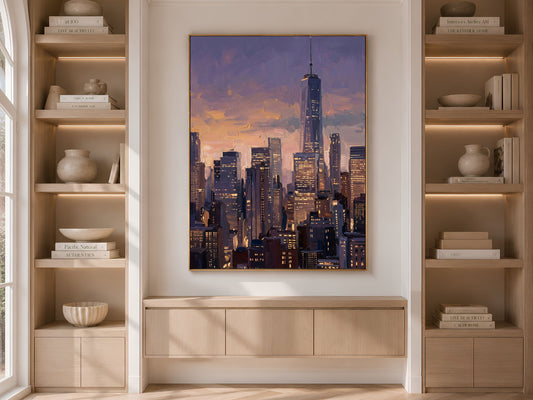 NYC Skyline Wall Art, Impasto Oil Painting Print - Digital Download