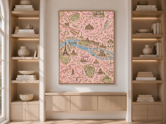 Paris Map Wall Art, Illustrated City Map Print - Digital Download