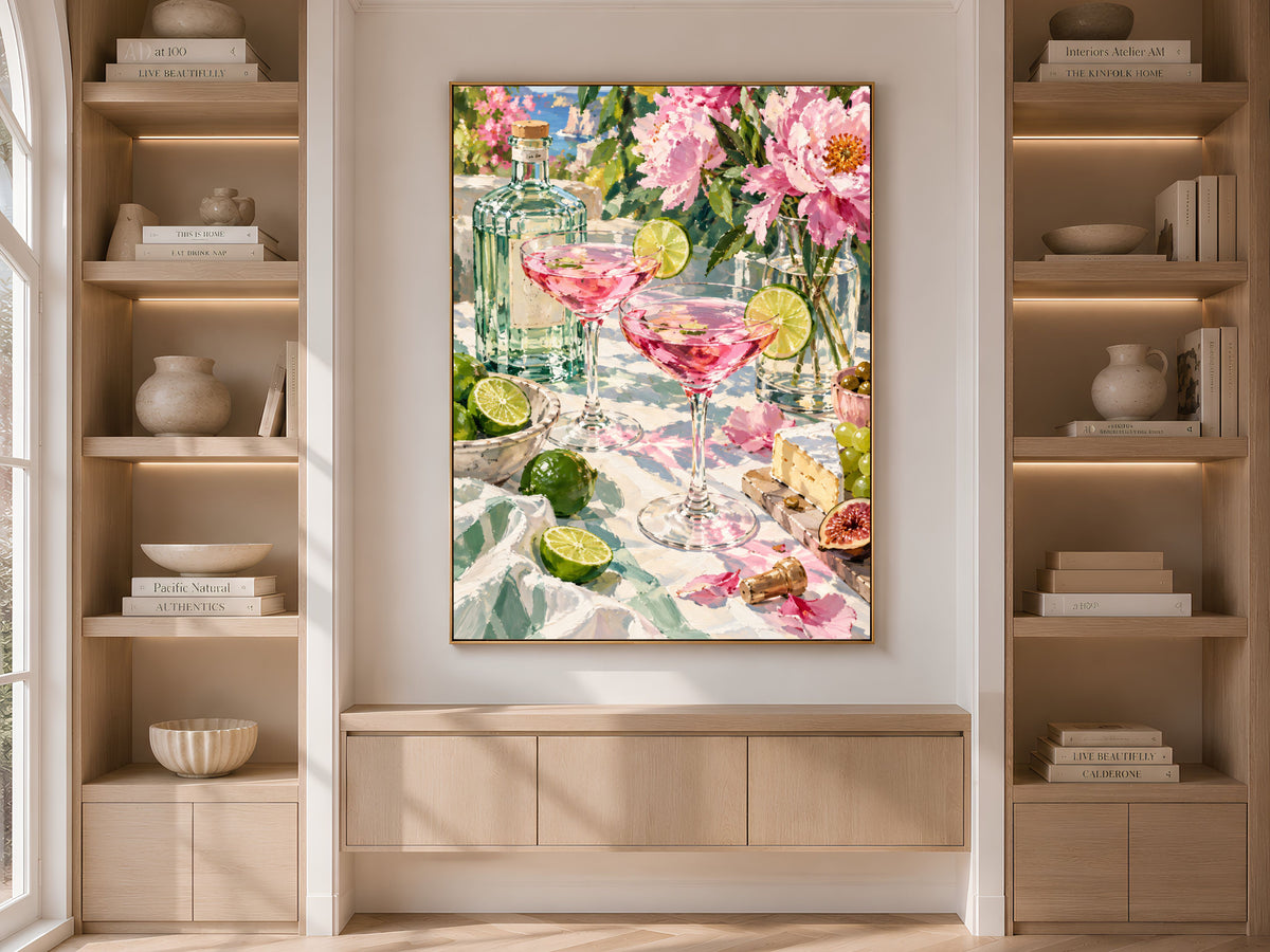 Pink Cocktail Wall Art, Impasto Oil Painting Print - Digital Download