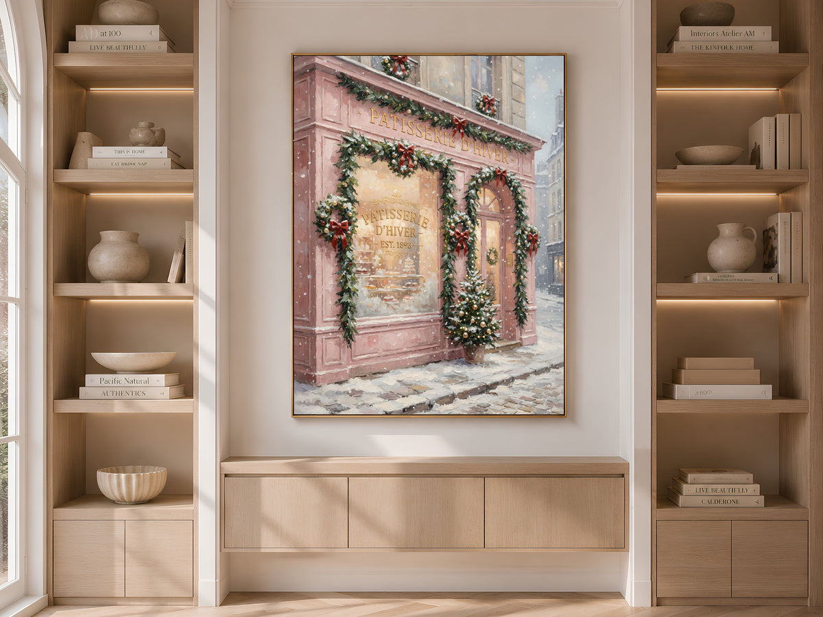 French Patisserie Christmas Print, Pink Paris Bakery Wall Art - Digital Download