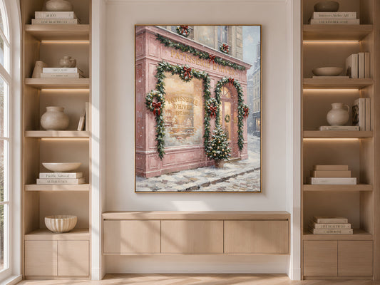 French Patisserie Christmas Print, Pink Paris Bakery Wall Art - Digital Download