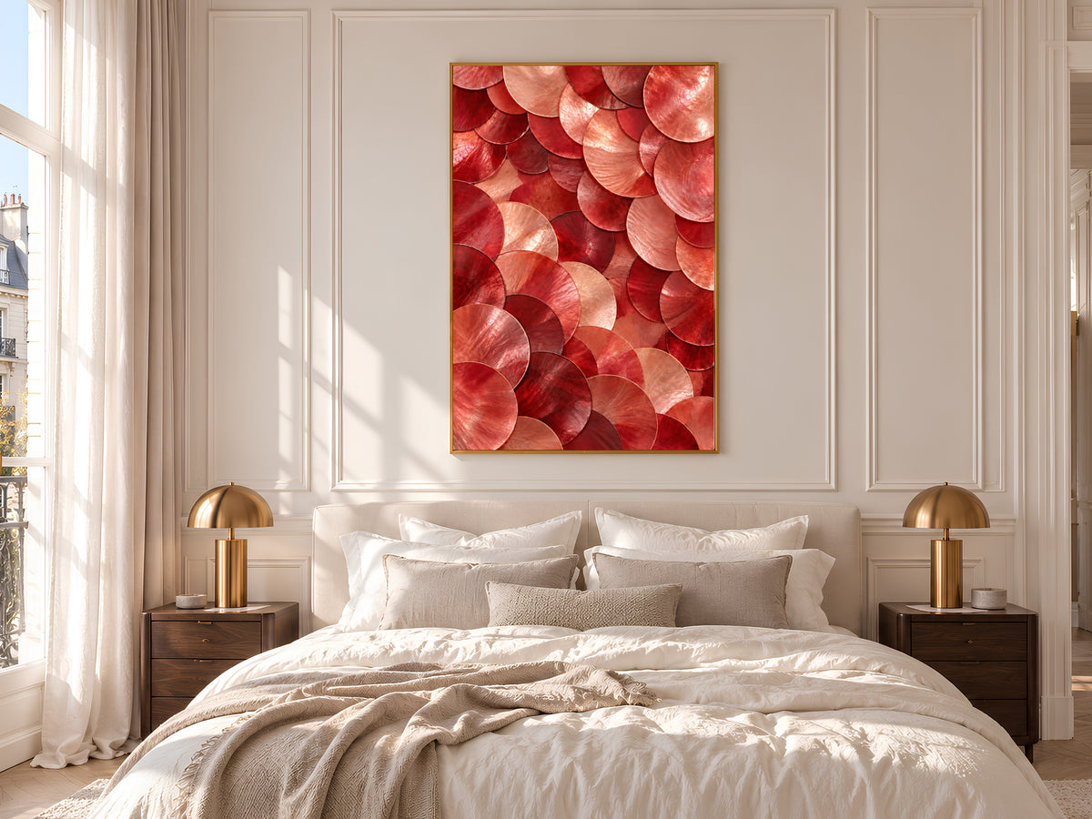 Red Capiz Shell Print, Abstract Coral Shell Wall Art, Iridescent Texture Art, Printable Digital Download