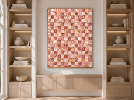 Pink Mosaic Wall Art, Rose Gold Glass Tile Print, Blush Jewel Tone Decor - Digital Download