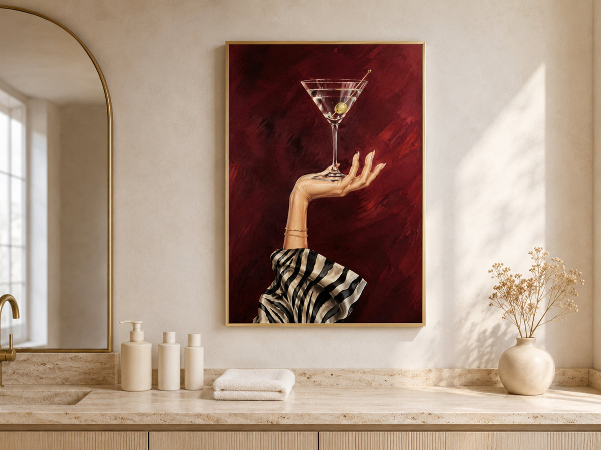 Martini Wall Art, Zebra Print Bar Cart Decor - Digital Download