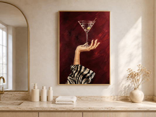 Martini Wall Art, Zebra Print Bar Cart Decor - Digital Download