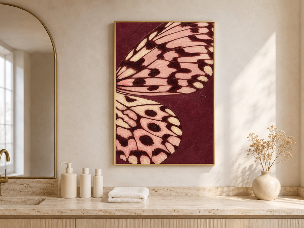 Butterfly Wing Wall Art, Burgundy Blush Pink Impasto Print - Digital Download
