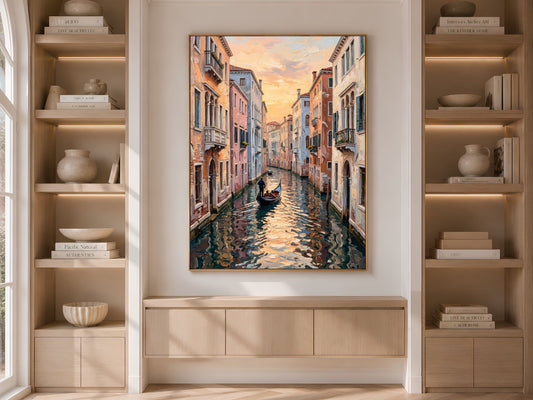 Venice Canal Wall Art, Impasto Oil Painting Print - Digital Download