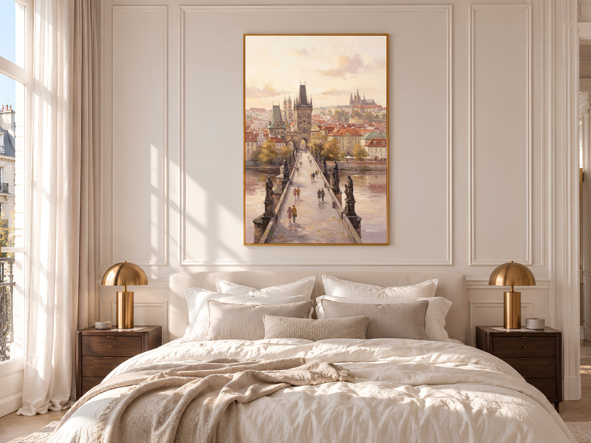 Prague Charles Bridge Painting Print, Pastel Prague Wall Art, Czech Republic City Art, Printable Digital Download