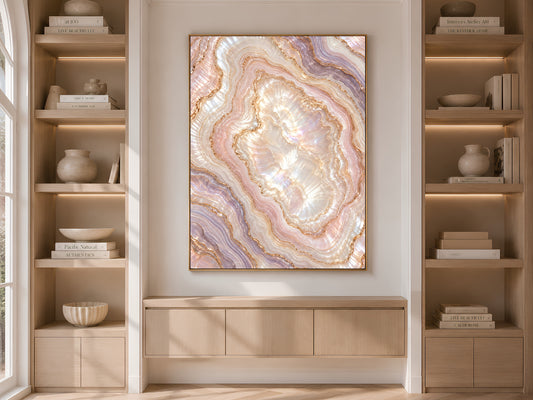 Pink Agate Wall Art, Pearl Geode Print, Blush Lilac Crystal Slice, Copper Gold Abstract, Glam Bedroom Decor, Opal Poster, Instant Download