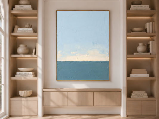 Ocean Horizon Wall Art, Impasto Oil Painting Print - Digital Download