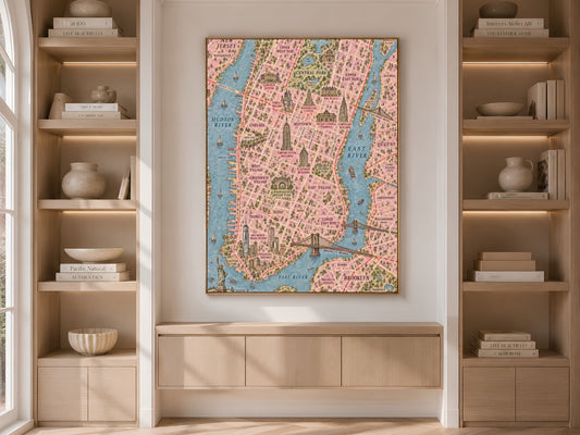 New York City Map Wall Art, Illustrated Manhattan Map Print - Digital Download