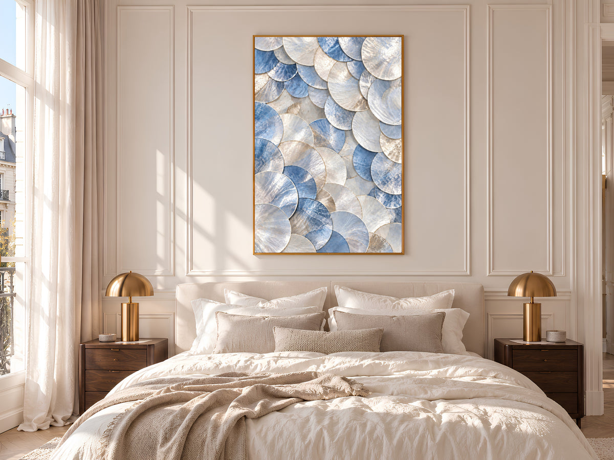 Blue Capiz Shell Print, Pearl Shell Texture Wall Art, Coastal Abstract Art, Printable Digital Download
