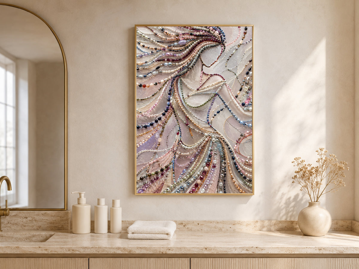 Pearl Beaded Woman Wall Art, Elegant Jewelry Portrait Print - Digital Download
